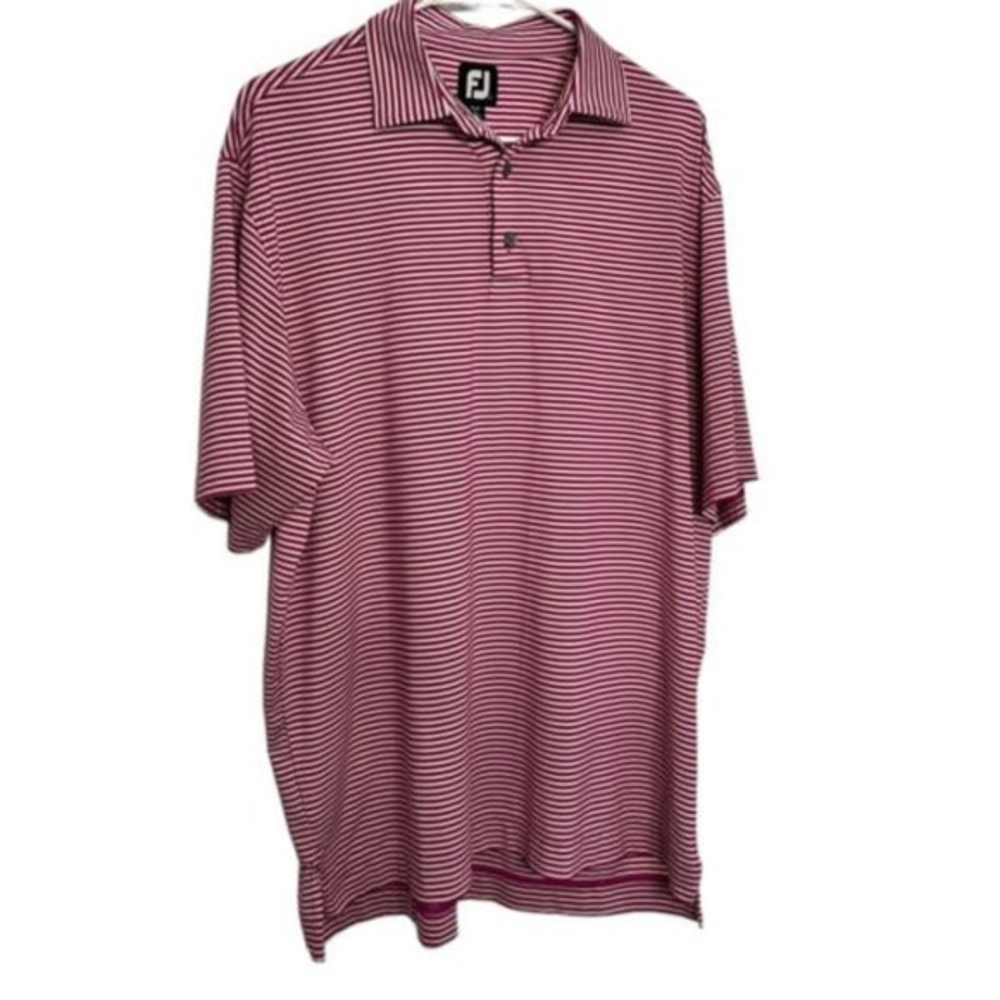 FOOTJOY GOLF SHIRT, Logo, Men's Large, Purple White Striped, Polyester & Spandex